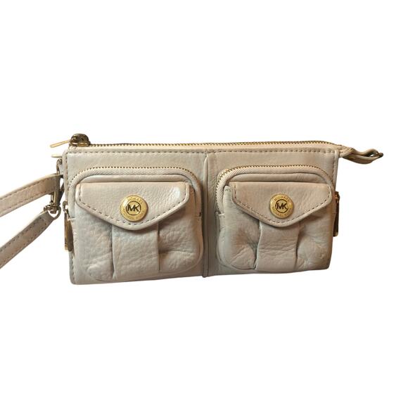 Vintage Michael Kors Wrislet/wallet Tan Pebbled Leather gold Embellished - Picture 1 of 12